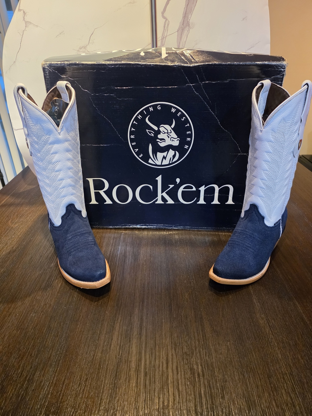 Rock' em Two-Tone Navy and White Lace-Up Women's Western Boots